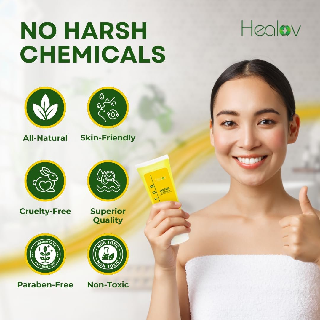 Healov Sulfur Soap – Sulfur Face & Body Wash for Acne – Sulphur Exfoliating Facial Cleanser Absorbs Excess Oil, Reduces Breakouts, & Cleanses Skin – Natural Cystic Acne, Rosacea Skin Care Treatment - görsel 11