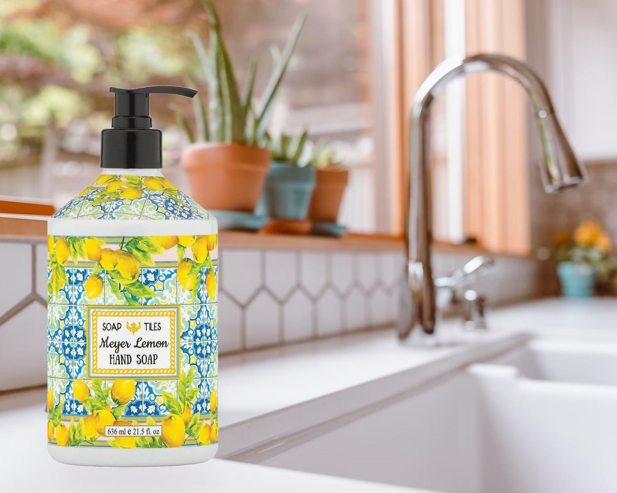 Home & Body Company Soap Tiles Hand Soap - 4 Pack (21.5 fl oz Each) - Sweet Orange, Olive Thyme, Pomegranate, Meyer Lemon Avelisse