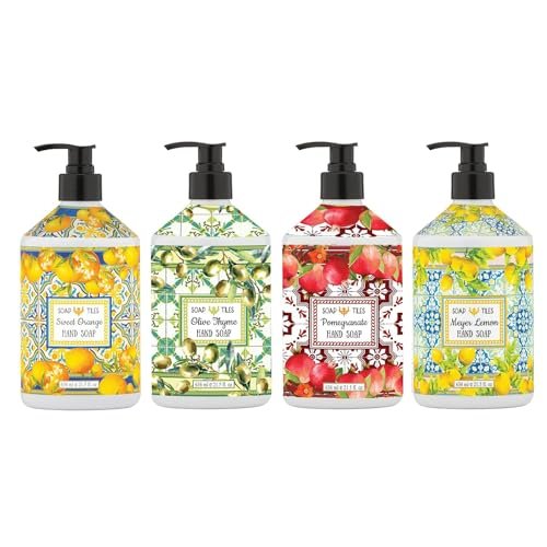 Home & Body Company Soap Tiles Hand Soap - 4 Pack (21.5 fl oz Each) - Sweet Orange, Olive Thyme, Pomegranate, Meyer Lemon Avelisse