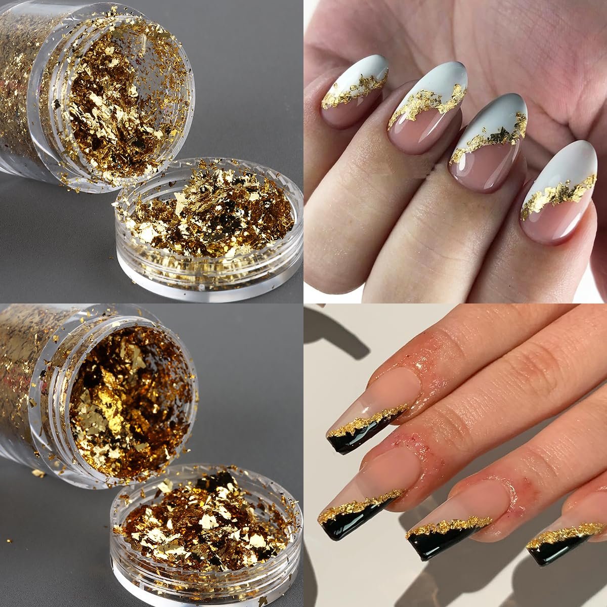 Fcozpjk Gold Foil Flakes for Nail Art - 6 Bottles Irregular Silver, Hot Pink & Gold Leaf, Metallic Glitter Nail Decoration, Shiny Manicure Sequins - görsel 7