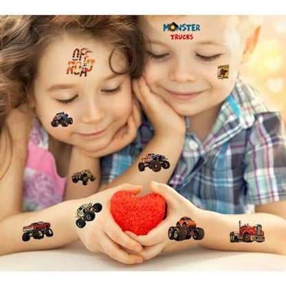 UVUXO Monster Truck Temporary Tattoos for Kids – 10 Sheets of Durable, Realistic Car Tattoos for Boys, Monster Truck Birthday Party Supplies & Party Favors Avelisse