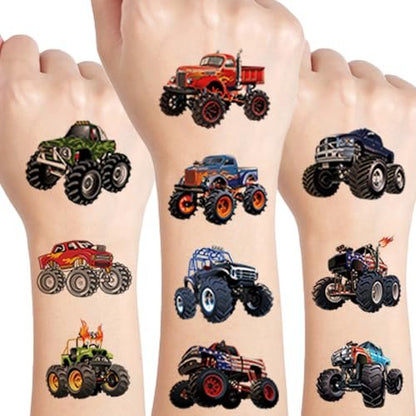UVUXO Monster Truck Temporary Tattoos for Kids – 10 Sheets of Durable, Realistic Car Tattoos for Boys, Monster Truck Birthday Party Supplies & Party Favors Avelisse