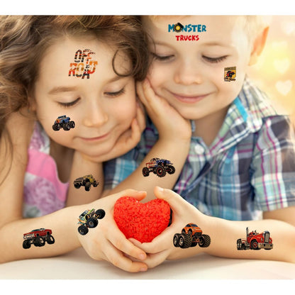 UVUXO Monster Truck Temporary Tattoos for Kids – 10 Sheets of Durable, Realistic Car Tattoos for Boys, Monster Truck Birthday Party Supplies & Party Favors Avelisse