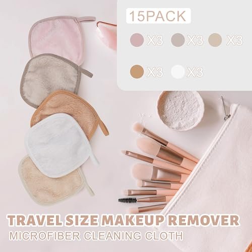 15 Pcs Reusable Makeup Remover Cloths - Ultra Soft Microfiber Eraser Towels for Face, 5x5 Inch, Multicolor - görsel 14