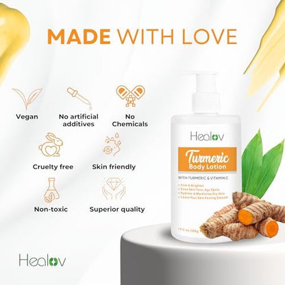 Herblov Turmeric Lotion for Dark Spots – Natural Skin Brightening Cream for Face & Body – Even Tone, Clear Scars & Hyperpigmentation (10 oz)