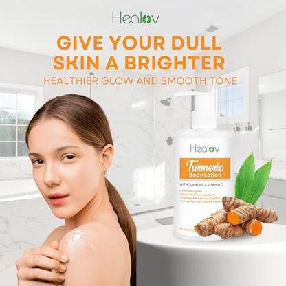 Herblov Turmeric Lotion for Dark Spots – Natural Skin Brightening Cream for Face & Body – Even Tone, Clear Scars & Hyperpigmentation (10 oz)