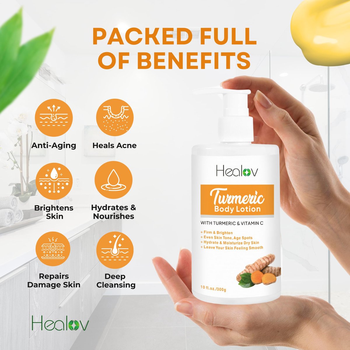 Herblov Turmeric Lotion for Dark Spots – Natural Skin Brightening Cream for Face & Body – Even Tone, Clear Scars & Hyperpigmentation (10 oz) - görsel 5
