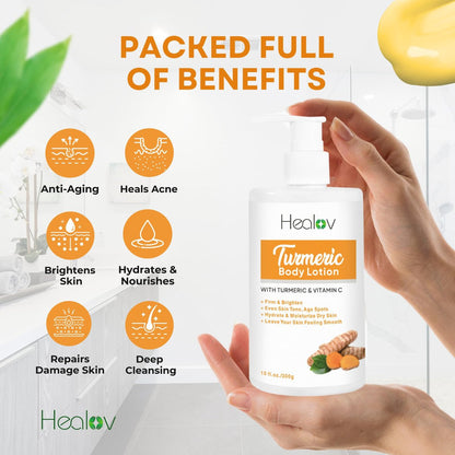 Herblov Turmeric Lotion for Dark Spots – Natural Skin Brightening Cream for Face & Body – Even Tone, Clear Scars & Hyperpigmentation (10 oz)