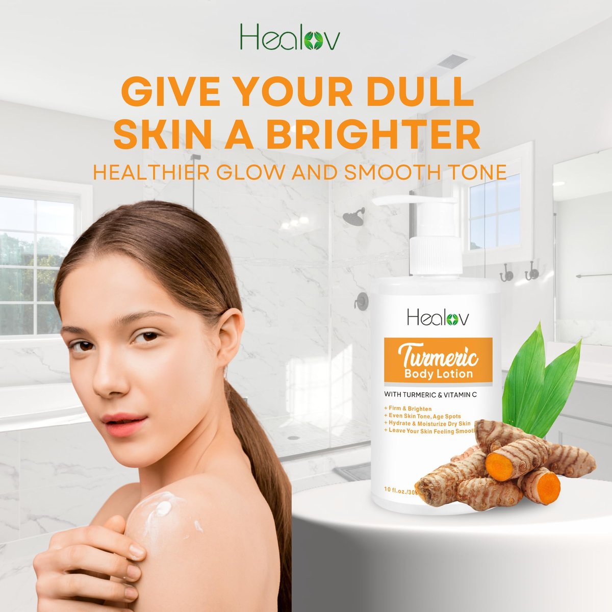 Herblov Turmeric Lotion for Dark Spots – Natural Skin Brightening Cream for Face & Body – Even Tone, Clear Scars & Hyperpigmentation (10 oz) - görsel 3