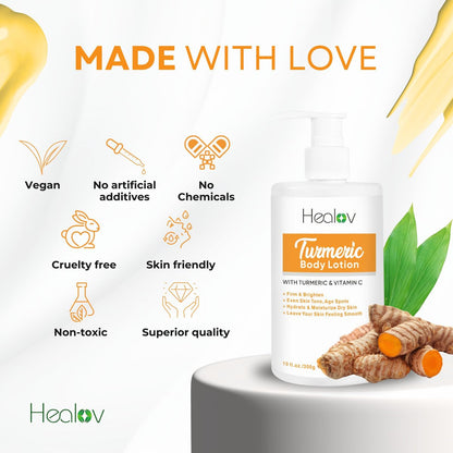 Herblov Turmeric Lotion for Dark Spots – Natural Skin Brightening Cream for Face & Body – Even Tone, Clear Scars & Hyperpigmentation (10 oz)