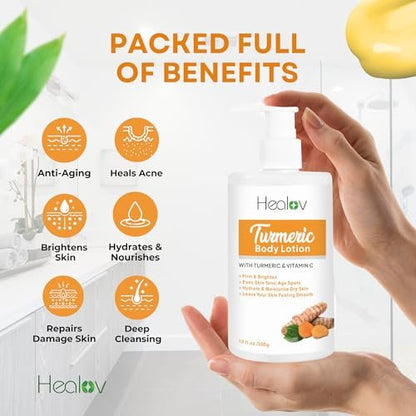 Herblov Turmeric Lotion for Dark Spots – Natural Skin Brightening Cream for Face & Body – Even Tone, Clear Scars & Hyperpigmentation (10 oz)