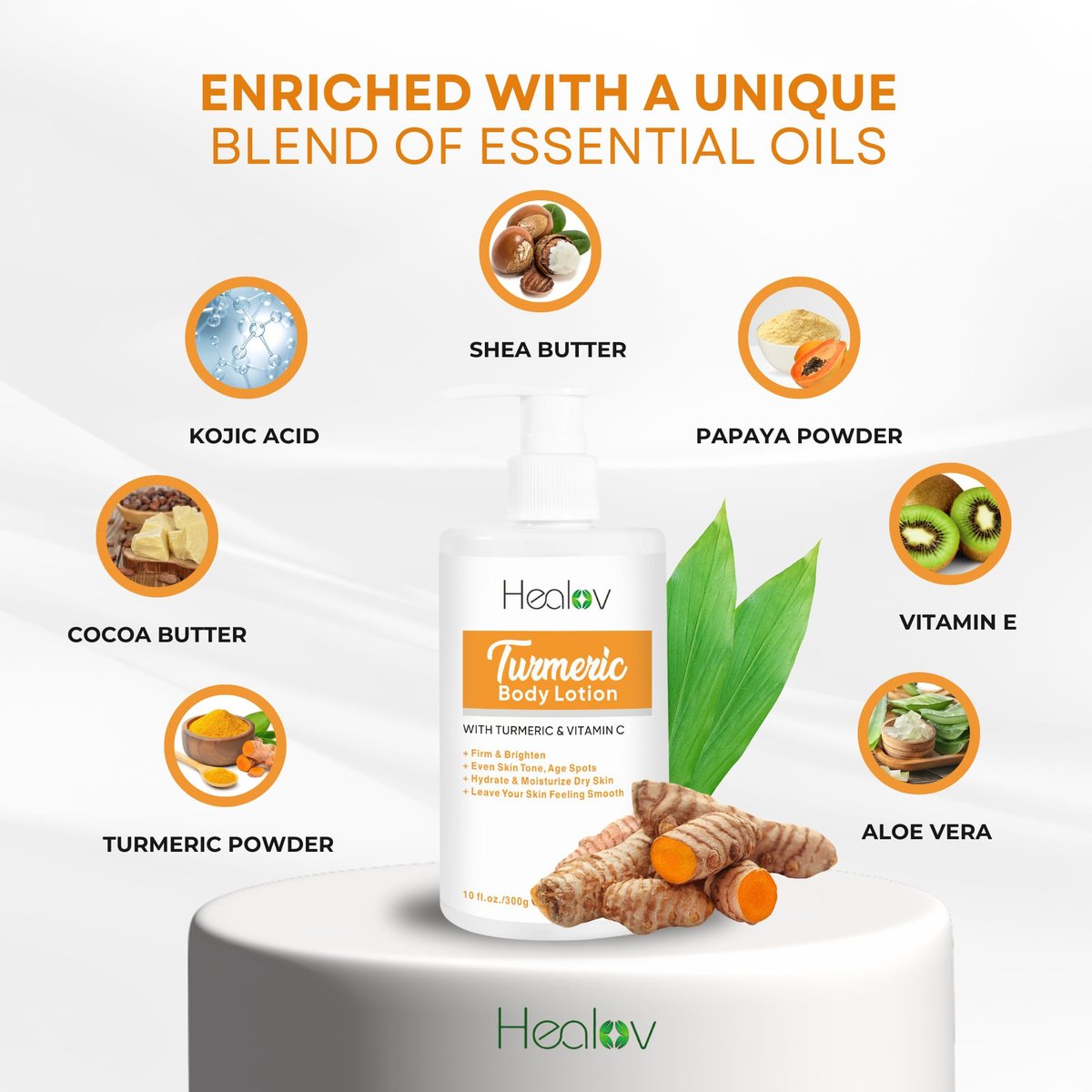 Herblov Turmeric Lotion for Dark Spots – Natural Skin Brightening Cream for Face & Body – Even Tone, Clear Scars & Hyperpigmentation (10 oz) - görsel 9