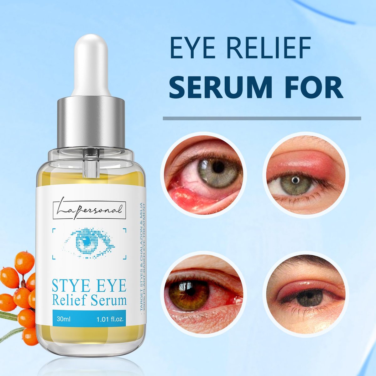 LA. PERSONAL Eye Relief Serum for Eyelid Bumps - Gentle Formula with Avocado Oil, Sea Buckthorn Oil & Caffeine - 1.01 Fl Oz Avelisse