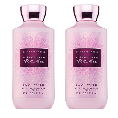 Bath & Body Works A Thousand Wishes Body Wash - Nourishing Cleanser with Pro-Vitamin B5 & Aloe, Prosecco & Peony Scent, Gentle for Daily Use, 10 fl oz (Pack of 2) Avelisse