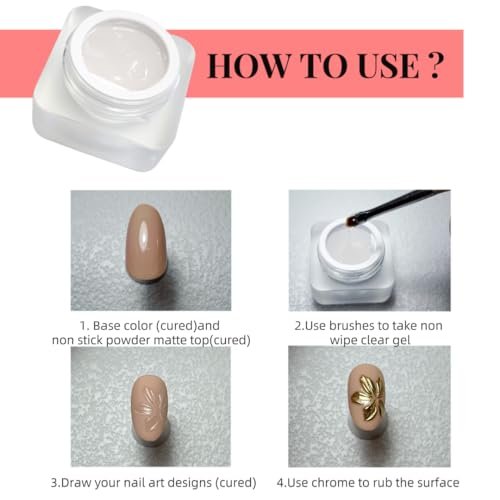 Non-Wipe Clear Gel Semi-Solid 6g – Mirror Chrome Powder Nail Art 3D Sculpture Style Embossed Gel - görsel 6