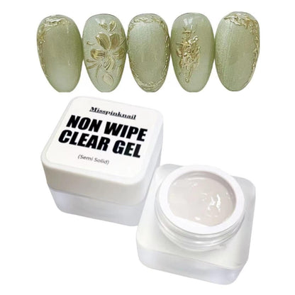 Non-Wipe Clear Gel Semi-Solid 6g – Mirror Chrome Powder Nail Art 3D Sculpture Style Embossed Gel