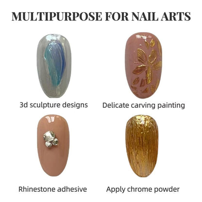 Non-Wipe Clear Gel Semi-Solid 6g – Mirror Chrome Powder Nail Art 3D Sculpture Style Embossed Gel