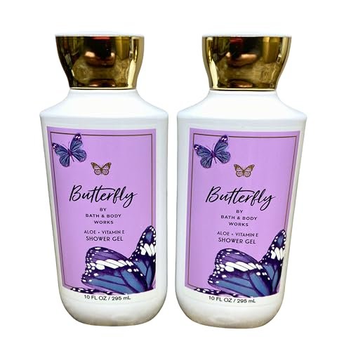 Bath & Body Works Shea + Vitamin E Shower Gel, Set of 2, 10 oz Each (Butterfly) - Purple Avelisse