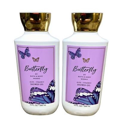 Bath & Body Works Shea + Vitamin E Shower Gel, Set of 2, 10 oz Each (Butterfly) - Purple Avelisse