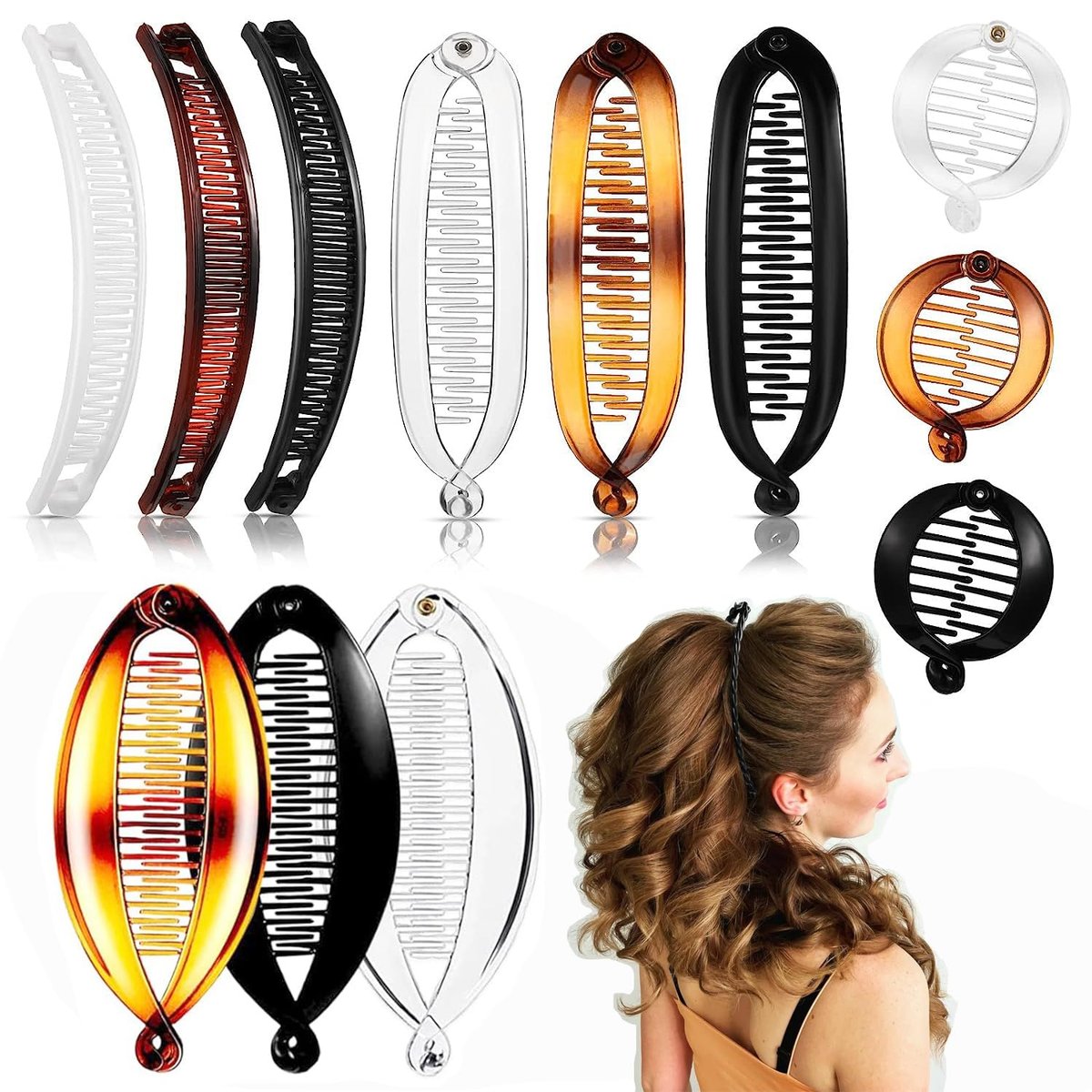 12-Piece Banana Hair Clips Set – Vintage Fishtail Clincher Combs for Thick & Thin Hair, Acrylic Jaw Clips for Women & Girls - görsel 1