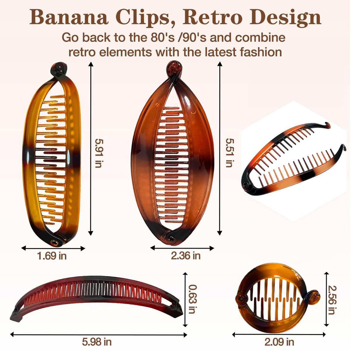 12-Piece Banana Hair Clips Set – Vintage Fishtail Clincher Combs for Thick & Thin Hair, Acrylic Jaw Clips for Women & Girls - görsel 3
