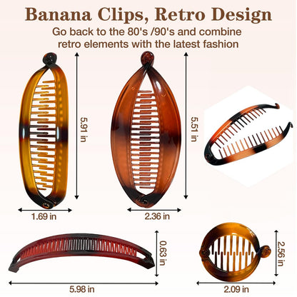 12-Piece Banana Hair Clips Set – Vintage Fishtail Clincher Combs for Thick & Thin Hair, Acrylic Jaw Clips for Women & Girls