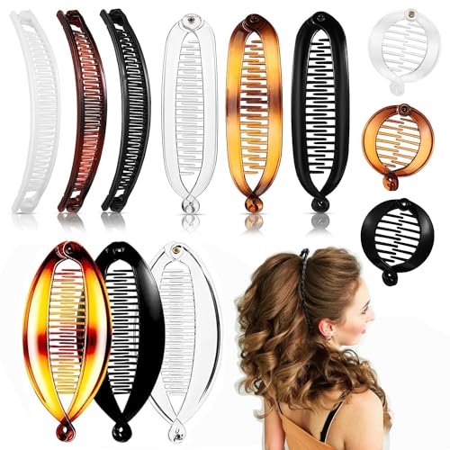 12-Piece Banana Hair Clips Set – Vintage Fishtail Clincher Combs for Thick & Thin Hair, Acrylic Jaw Clips for Women & Girls - görsel 2