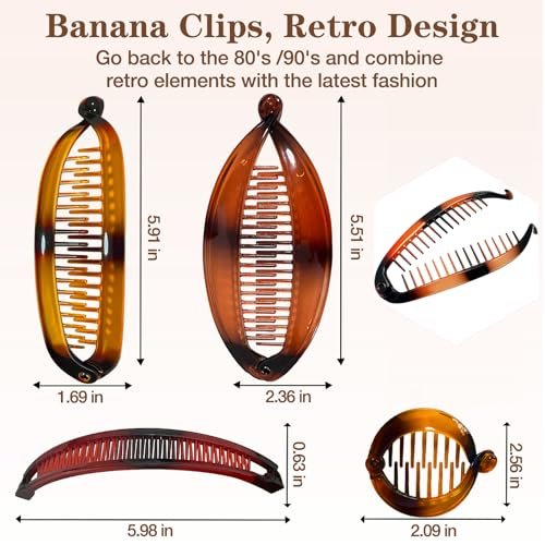 12-Piece Banana Hair Clips Set – Vintage Fishtail Clincher Combs for Thick & Thin Hair, Acrylic Jaw Clips for Women & Girls - görsel 4