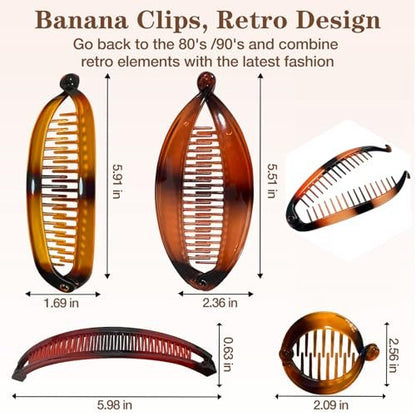 12-Piece Banana Hair Clips Set – Vintage Fishtail Clincher Combs for Thick & Thin Hair, Acrylic Jaw Clips for Women & Girls