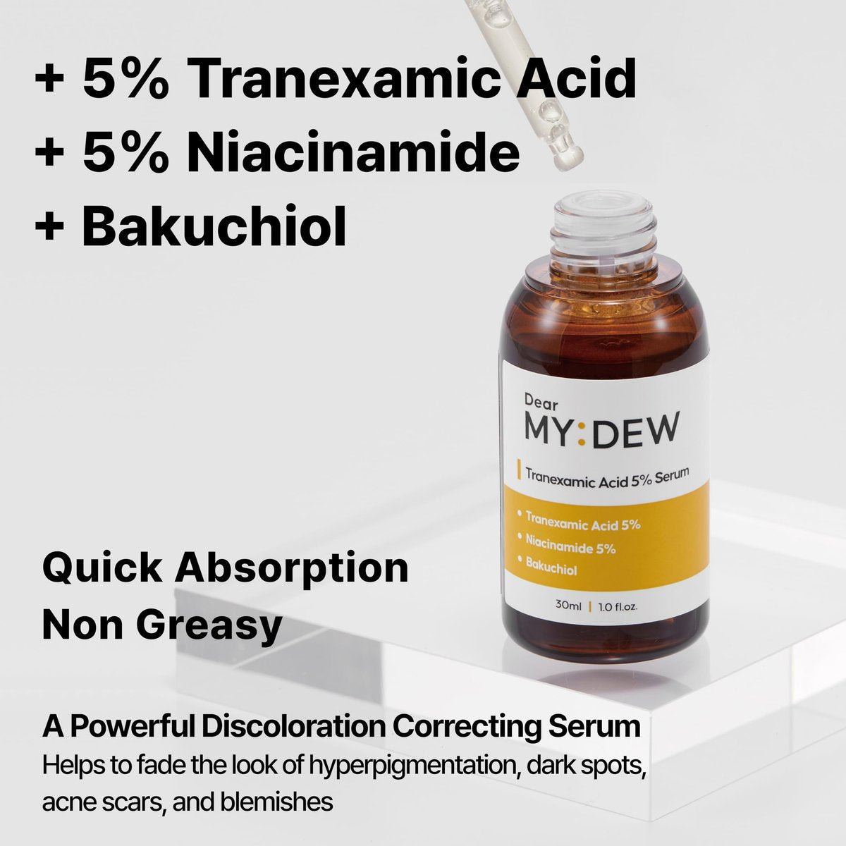 DearMYDEW 5% Tranexamic Acid Serum with 5% Niacinamide & Bakuchiol - Dark Spot Corrector for Hyperpigmentation, Acne Scars, Sun Spots - Korean Skincare, 1 Fl Oz Avelisse