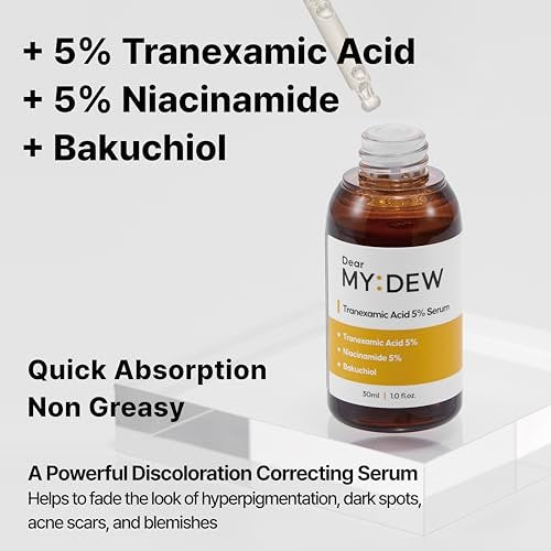 DearMYDEW 5% Tranexamic Acid Serum with 5% Niacinamide & Bakuchiol - Dark Spot Corrector for Hyperpigmentation, Acne Scars, Sun Spots - Korean Skincare, 1 Fl Oz Avelisse
