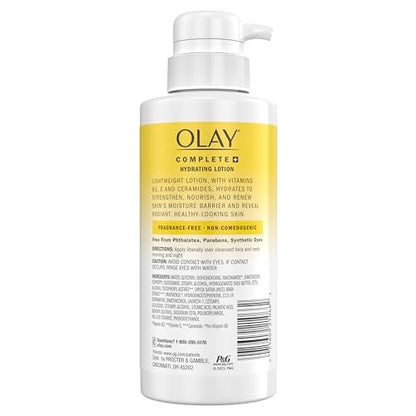 Olay Complete+ Hydrating Lotion Fragrance-Free, 10.1 FL OZ - 3-in-1 Nourishing Face Moisturizer with Vitamin B3, Vitamin E, and Ceramides for All Skin Types Avelisse