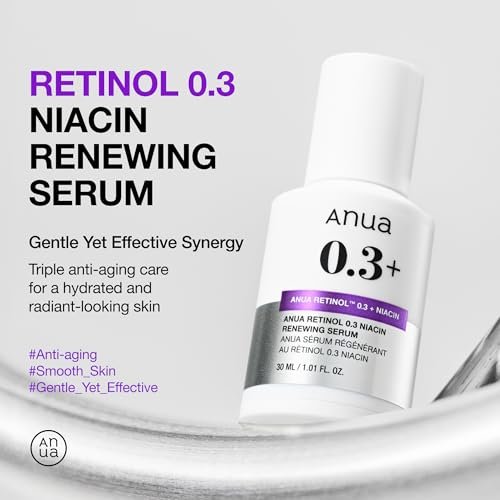 ANUA Retinol Serum 0.3% with 5% Niacinamide – Gentle Korean Skincare for Smooth, Renewed & Hydrated Glass Skin (1.01 fl oz) Avelisse