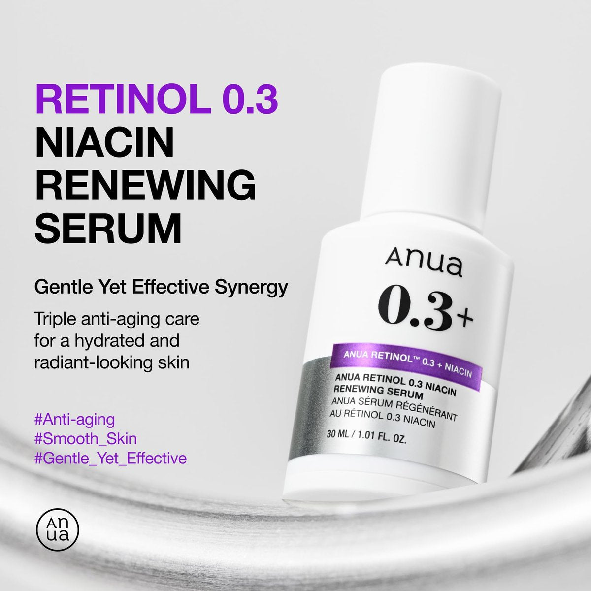 ANUA Retinol Serum 0.3% with 5% Niacinamide – Gentle Korean Skincare for Smooth, Renewed & Hydrated Glass Skin (1.01 fl oz) Avelisse