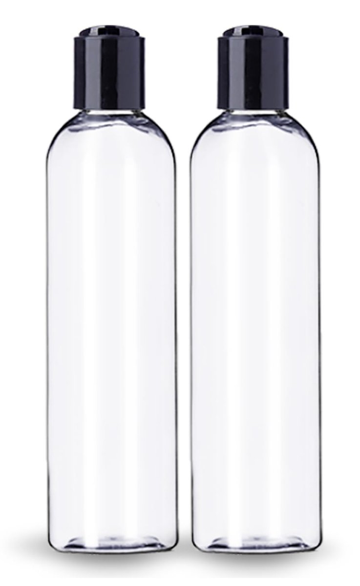 8 oz Clear Plastic Empty Bottles with Black Disc Top Caps - Pack of 2, BPA Free, Made in USA - görsel 1