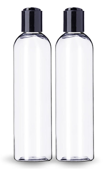 8 oz Clear Plastic Empty Bottles with Black Disc Top Caps - Pack of 2, BPA Free, Made in USA