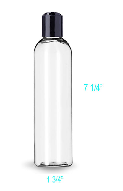 8 oz Clear Plastic Empty Bottles with Black Disc Top Caps - Pack of 2, BPA Free, Made in USA