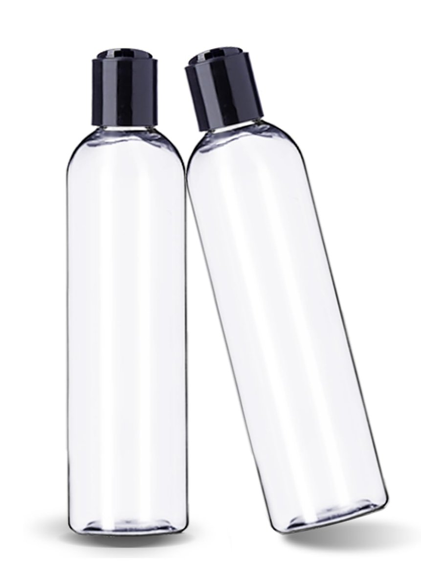 8 oz Clear Plastic Empty Bottles with Black Disc Top Caps - Pack of 2, BPA Free, Made in USA - görsel 3