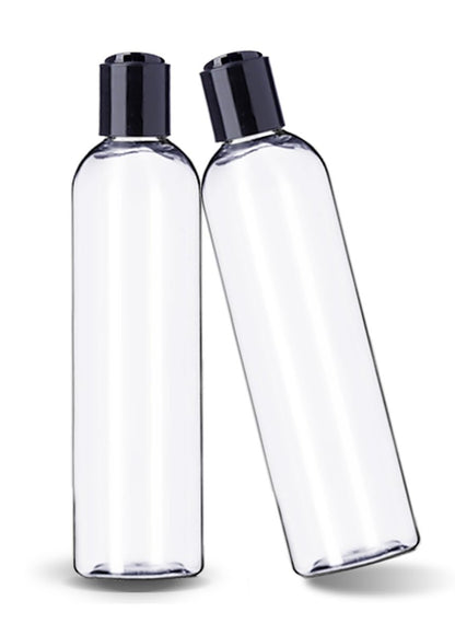 8 oz Clear Plastic Empty Bottles with Black Disc Top Caps - Pack of 2, BPA Free, Made in USA