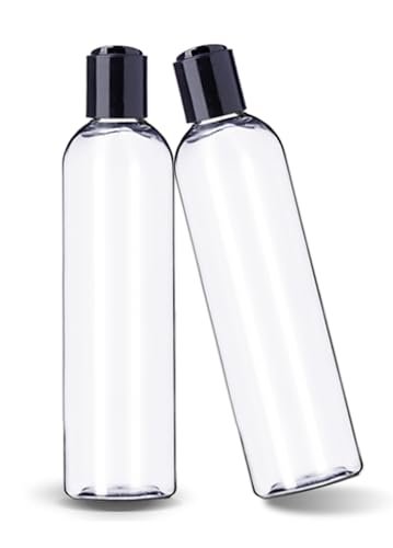 8 oz Clear Plastic Empty Bottles with Black Disc Top Caps - Pack of 2, BPA Free, Made in USA - görsel 4