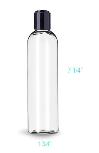 8 oz Clear Plastic Empty Bottles with Black Disc Top Caps - Pack of 2, BPA Free, Made in USA - görsel 6