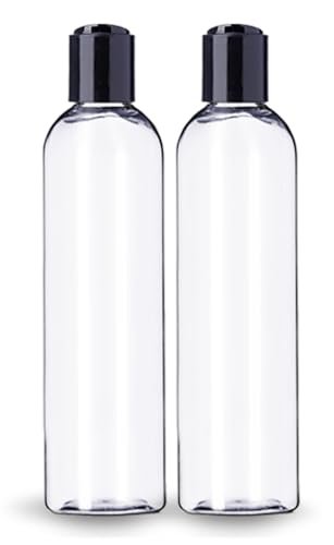 8 oz Clear Plastic Empty Bottles with Black Disc Top Caps - Pack of 2, BPA Free, Made in USA - görsel 2
