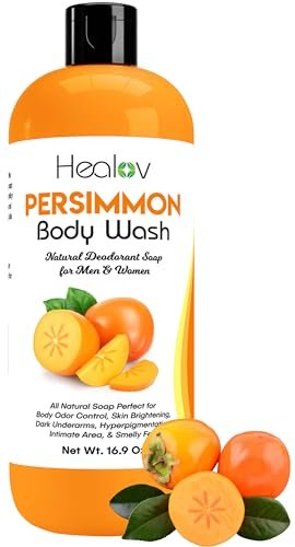 Healov Persimmon Body Wash for Body Odor Control – Purifying Deodorizing Soap – Eliminates Odor on Underarms, Intimate Areas, Feet – Natural Deodorant Soap, Safe for Kids, 16.9 oz Avelisse