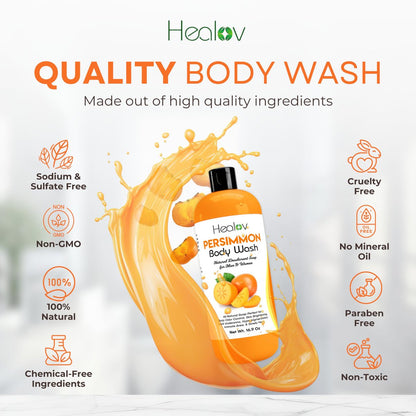 Healov Persimmon Body Wash for Body Odor Control – Purifying Deodorizing Soap – Eliminates Odor on Underarms, Intimate Areas, Feet – Natural Deodorant Soap, Safe for Kids, 16.9 oz Avelisse