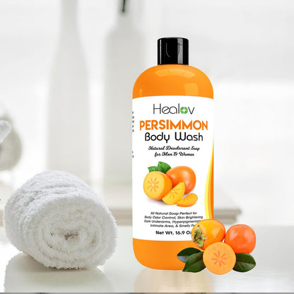 Healov Persimmon Body Wash for Body Odor Control – Purifying Deodorizing Soap – Eliminates Odor on Underarms, Intimate Areas, Feet – Natural Deodorant Soap, Safe for Kids, 16.9 oz Avelisse