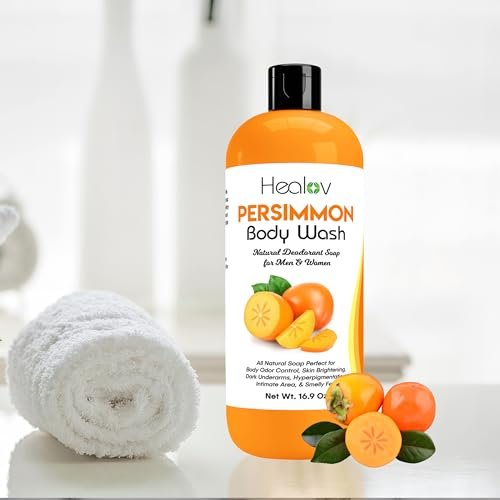 Healov Persimmon Body Wash for Body Odor Control – Purifying Deodorizing Soap – Eliminates Odor on Underarms, Intimate Areas, Feet – Natural Deodorant Soap, Safe for Kids, 16.9 oz Avelisse