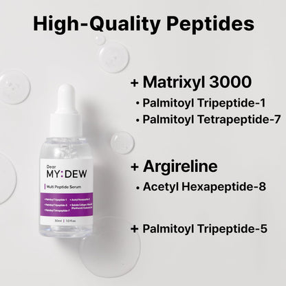 DearMYDEW Multi Peptide Complex Serum - Anti-Aging, Collagen Boost, Wrinkle Repair with Matrixyl 3000, Argireline, Niacinamide, Hyaluronic Acid, Vegan Collagen - Korean Skincare, 1 Fl Oz Avelisse