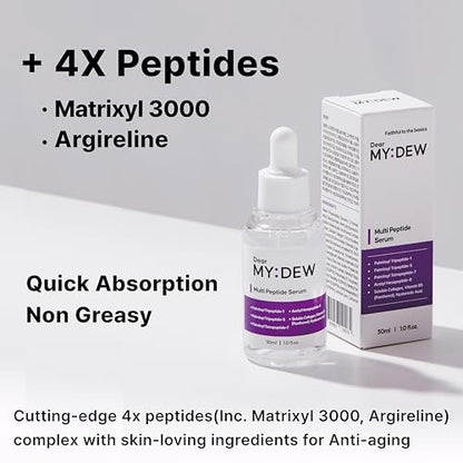 DearMYDEW Multi Peptide Complex Serum - Anti-Aging, Collagen Boost, Wrinkle Repair with Matrixyl 3000, Argireline, Niacinamide, Hyaluronic Acid, Vegan Collagen - Korean Skincare, 1 Fl Oz Avelisse
