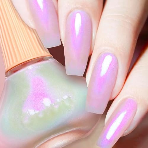 COSMOO Aurora Iridescent Nail Polish - Pearl Pink Shimmer Unicorn Glossy Quick Dry Pearlescent Nail Lacquer 0.41 fl oz - görsel 12