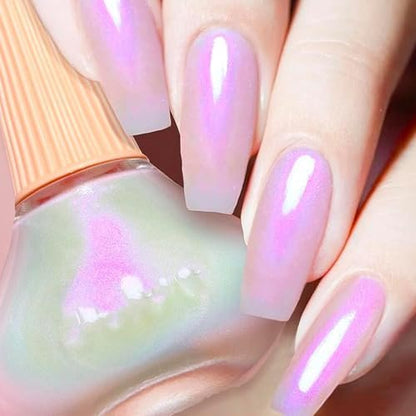 COSMOO Aurora Iridescent Nail Polish - Pearl Pink Shimmer Unicorn Glossy Quick Dry Pearlescent Nail Lacquer 0.41 fl oz